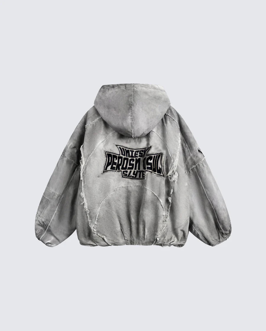 Gothic Patch Puffer Denim Jacket