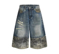 Camo Panel Baggy Denim Shorts
