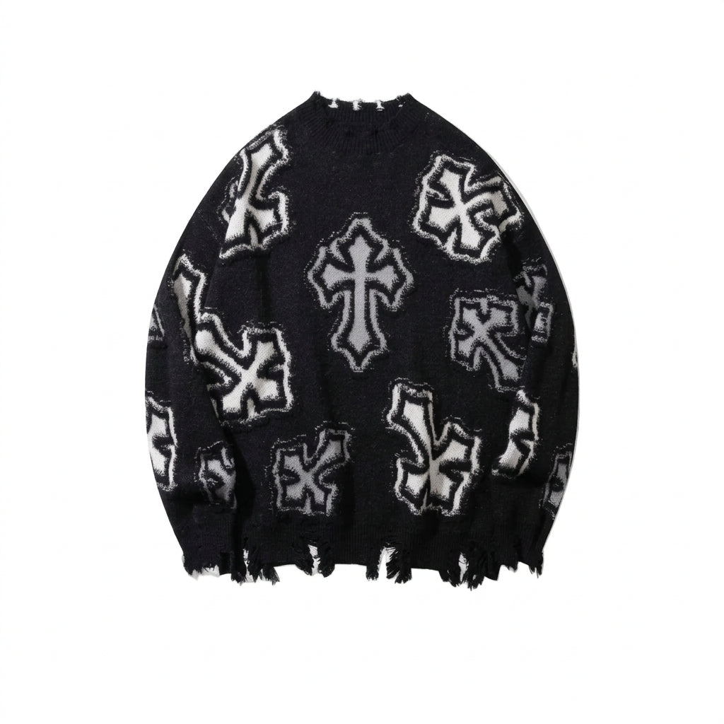 PALE ALTAR — Distressed Cross Sweater