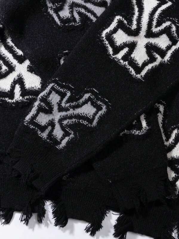 PALE ALTAR — Distressed Cross Sweater