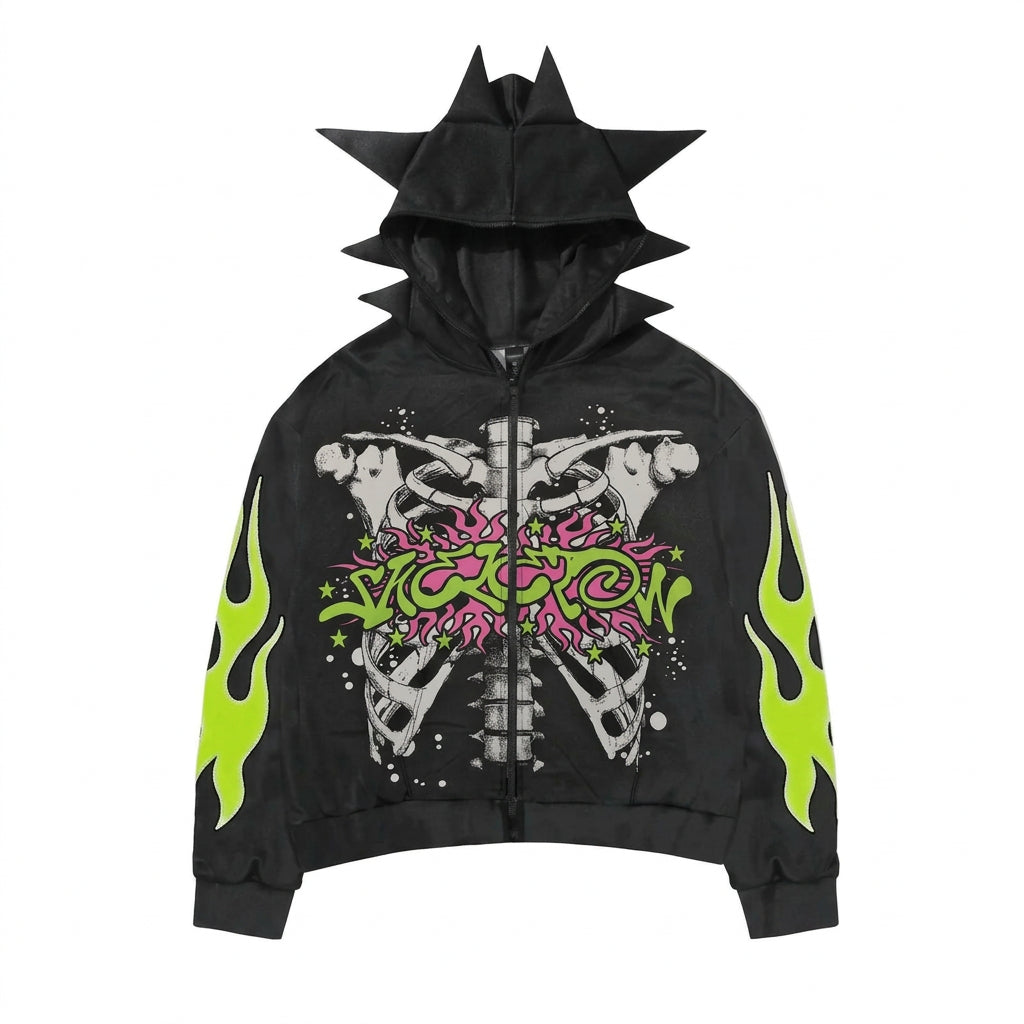 NEON RIBCAGE — Spiked Zip Hoodie