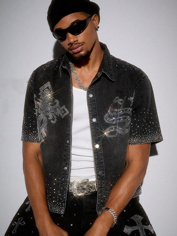 Crystal Cross Denim Shirt