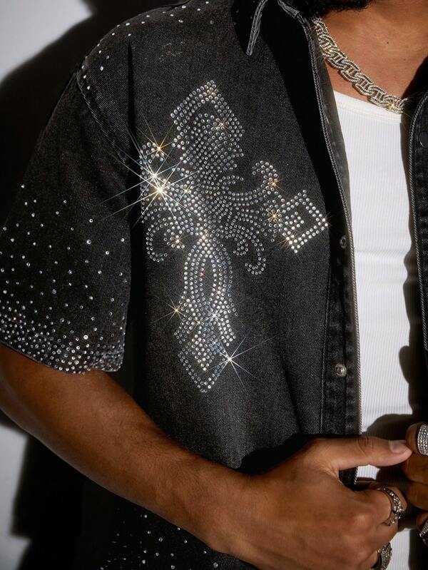 Crystal Cross Denim Shirt