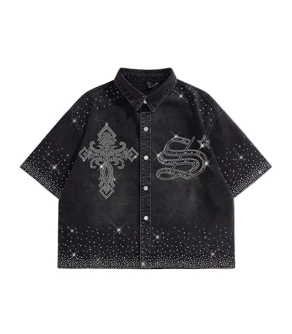 Crystal Cross Denim Shirt
