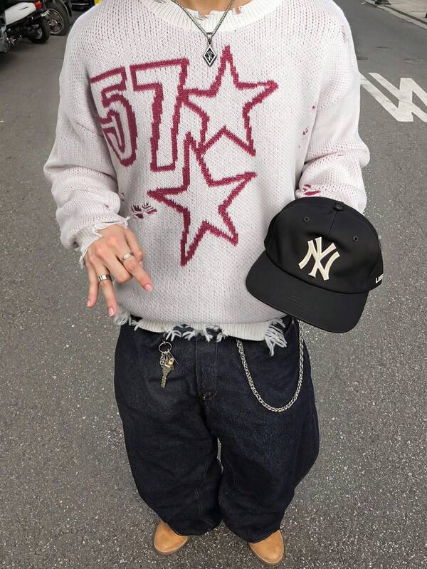 STARFALL 57 — Distressed Knit Sweater
