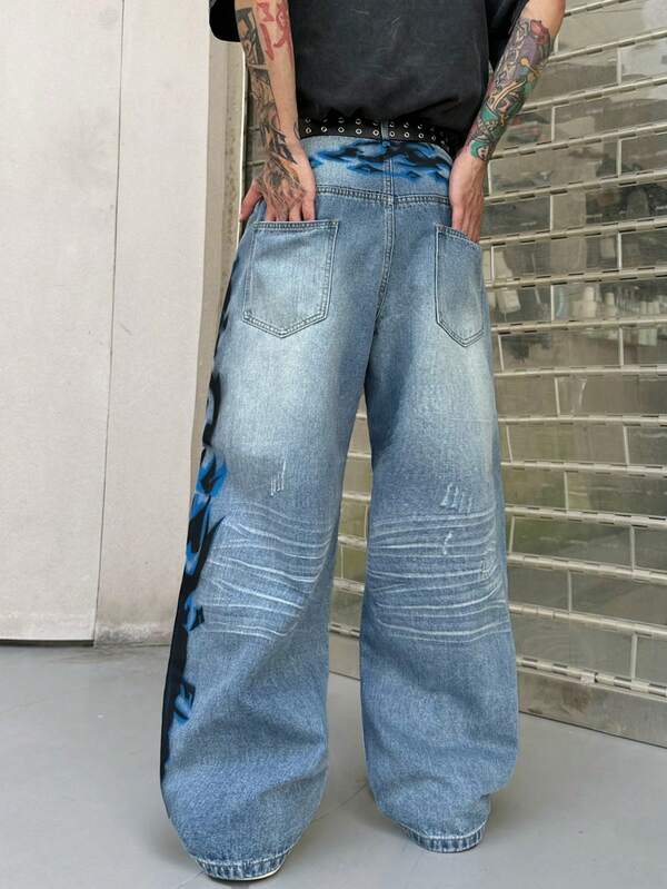 BLUE HEX — Tribal Baggy Jeans