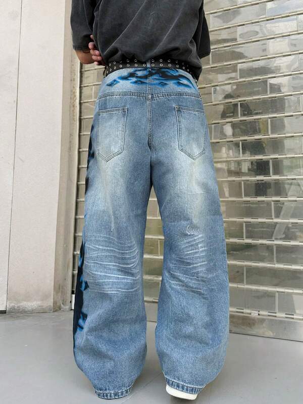 BLUE HEX — Tribal Baggy Jeans