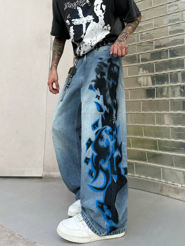BLUE HEX — Tribal Baggy Jeans