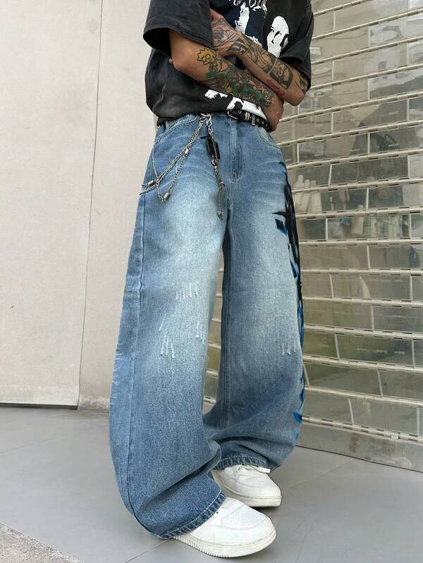 BLUE HEX — Tribal Baggy Jeans