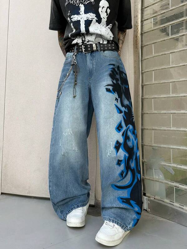 BLUE HEX — Tribal Baggy Jeans