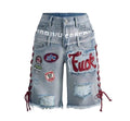Patch Lace-Up Denim Shorts