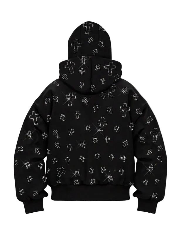 CROSS SIGNAL — Rhinestone Zip Hoodie