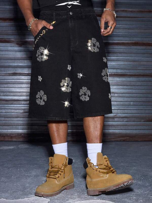 Crystal Flower Denim Shorts