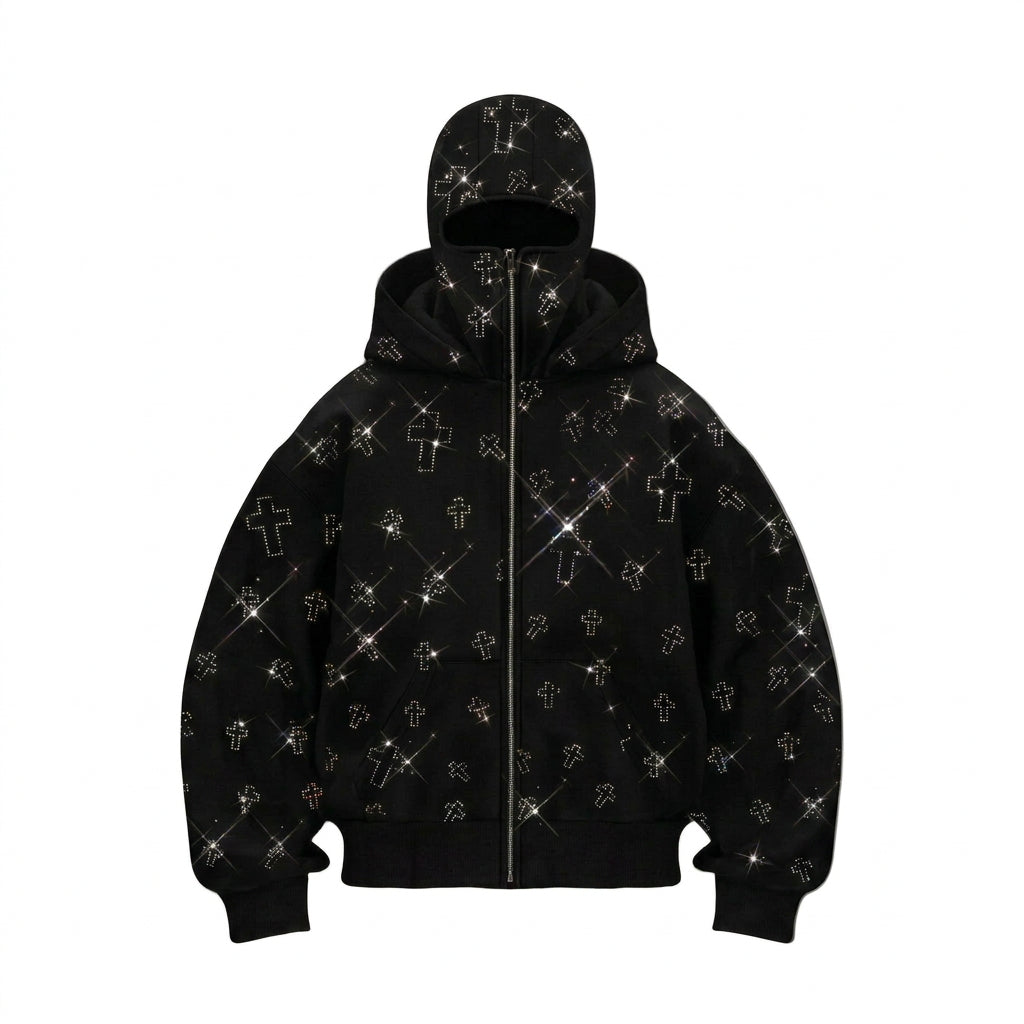 CROSS SIGNAL — Rhinestone Zip Hoodie