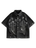 Camicia Denim Gothic Cross Crystal