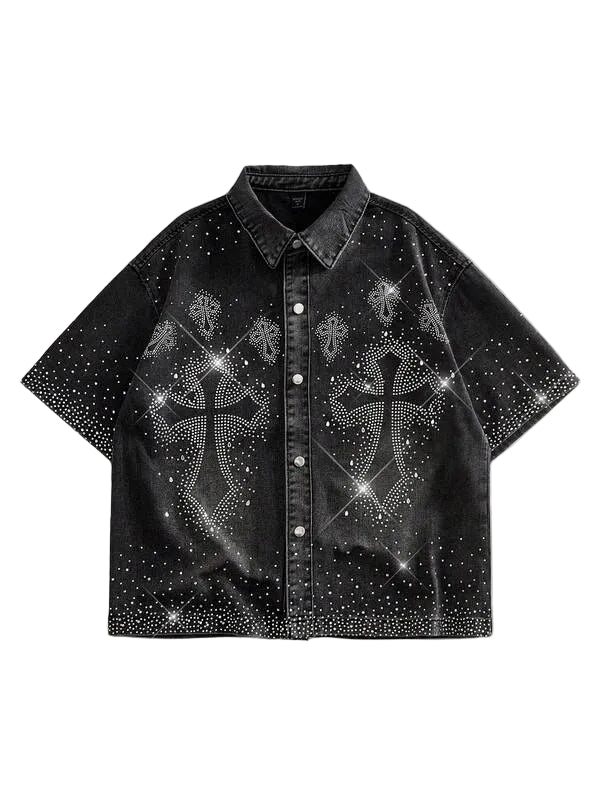 Camicia Denim Gothic Cross Crystal