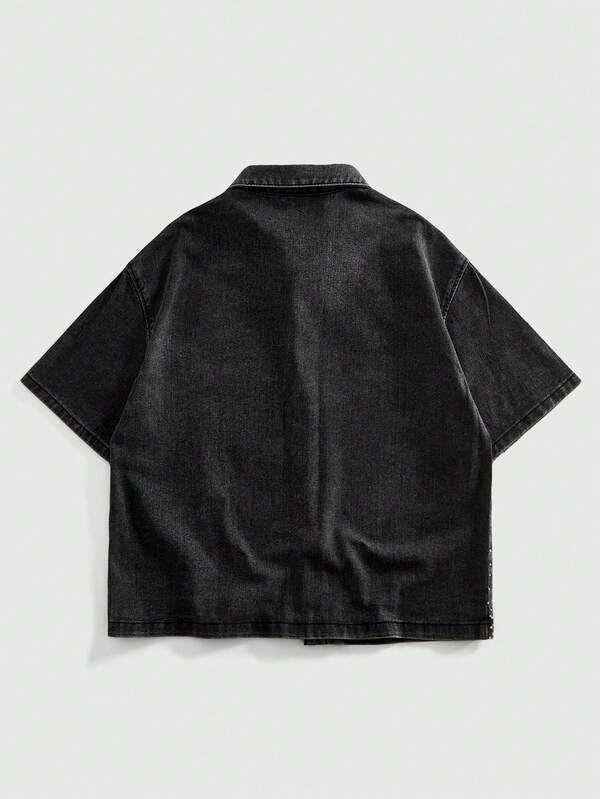 Camicia Denim Gothic Cross Crystal