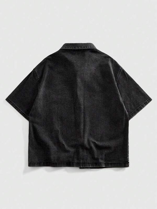 Camicia Denim Gothic Cross Crystal