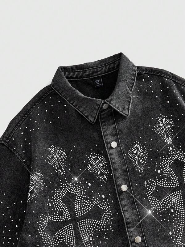 Camicia Denim Gothic Cross Crystal