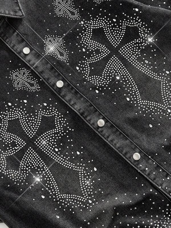 Camicia Denim Gothic Cross Crystal