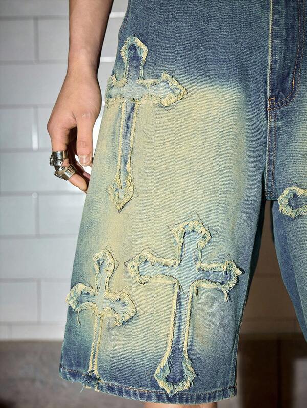 Holy Cross Distressed Denim Shorts