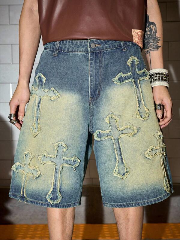 Holy Cross Distressed Denim Shorts