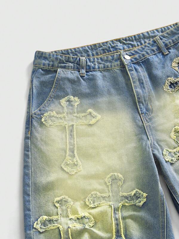 Holy Cross Distressed Denim Shorts
