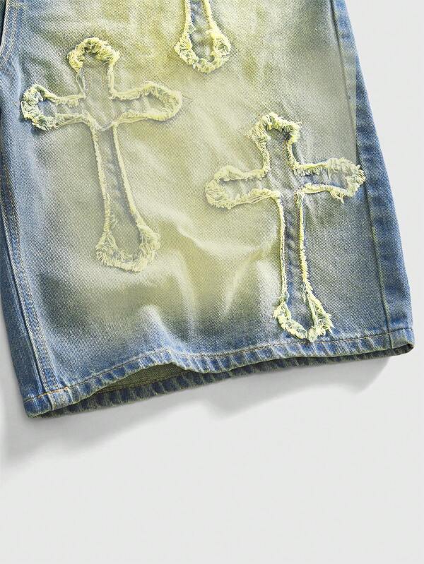 Holy Cross Distressed Denim Shorts