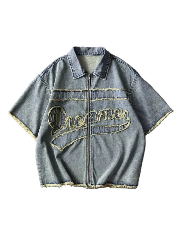 Frayed Script Denim Shirt
