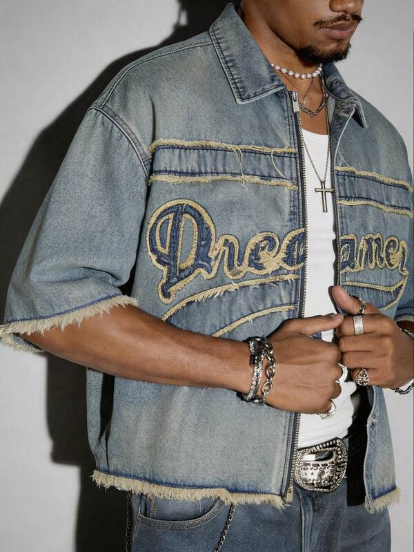 Frayed Script Denim Shirt
