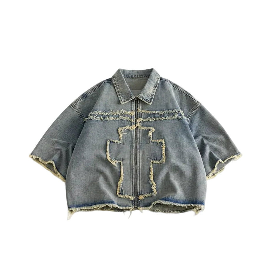 Holy Cross Distressed Denim Jacket