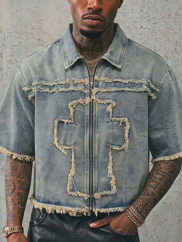 Holy Cross Distressed Denim Jacket