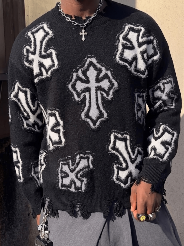 PALE ALTAR — Distressed Cross Sweater