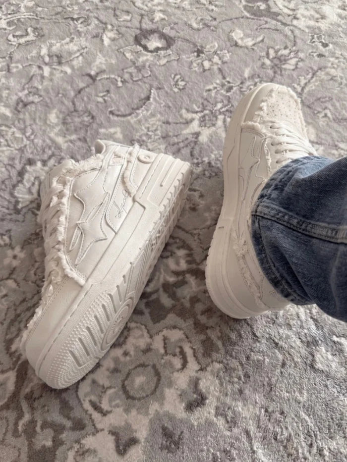Frayed Star Low Sneaker — Cream