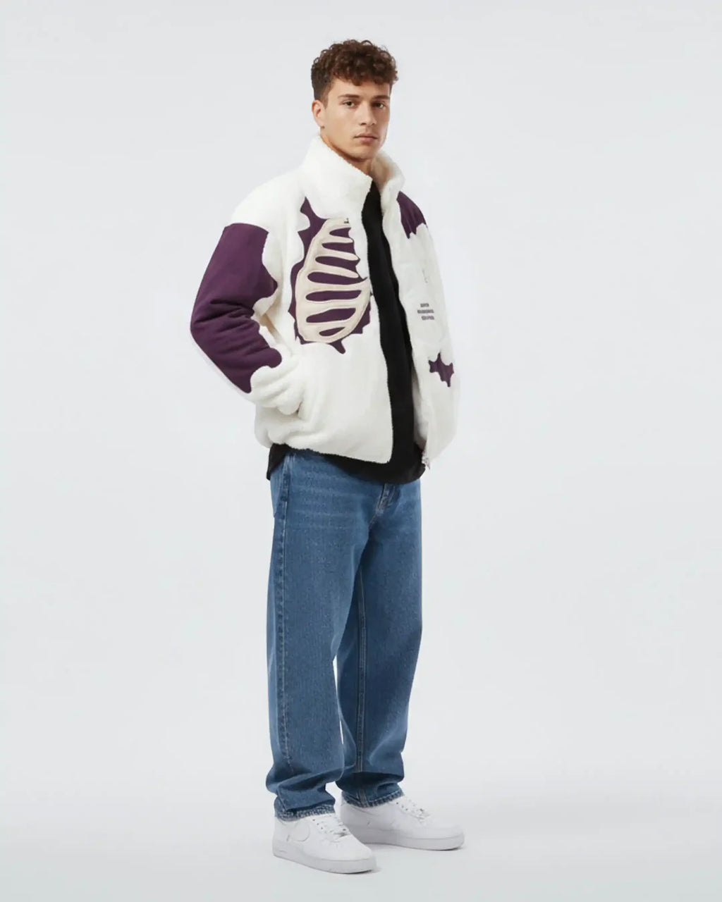 Skeleton Sherpa Jacket White/Purple
