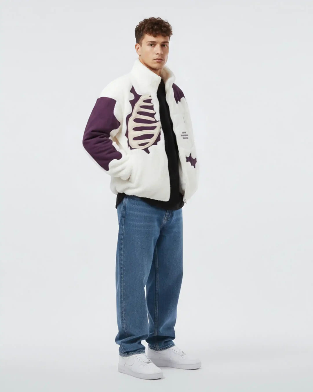 Skeleton Sherpa Jacket White/Purple