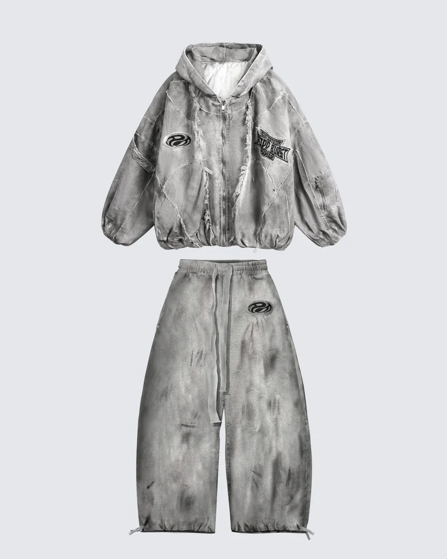 Washed Grey Patchwork Pants