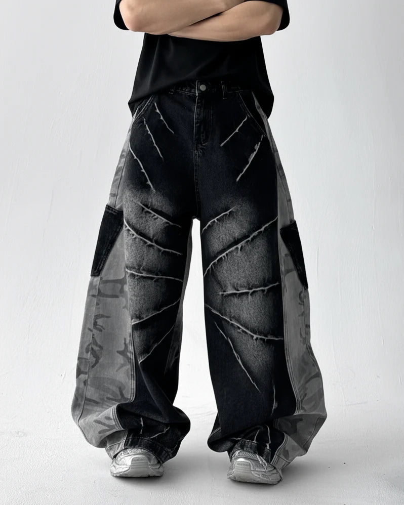 Camo Patchwork Baggy Jeans