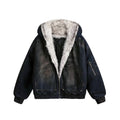 Washed Denim Fur-Lined Hood Bomber