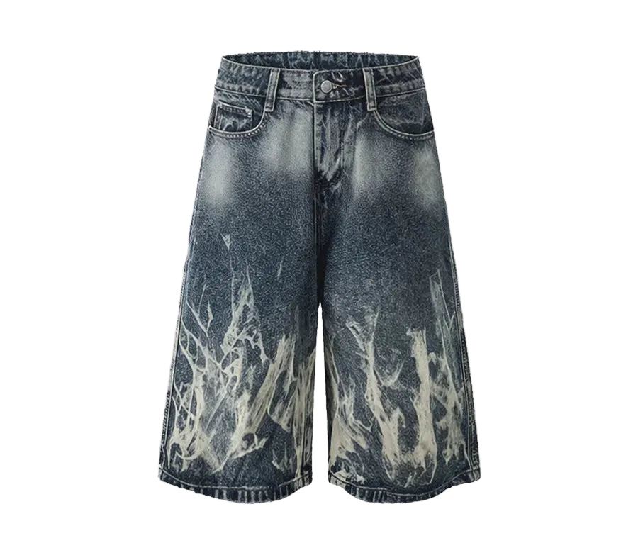 Flame Bleach Denim Shorts
