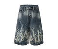 Flame Bleach Denim Shorts