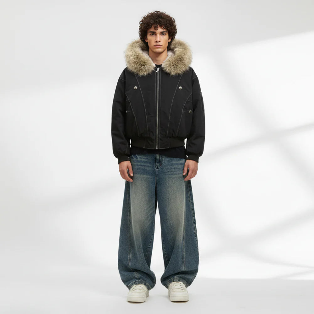 Fur-Lined Technical Bomber Jacket