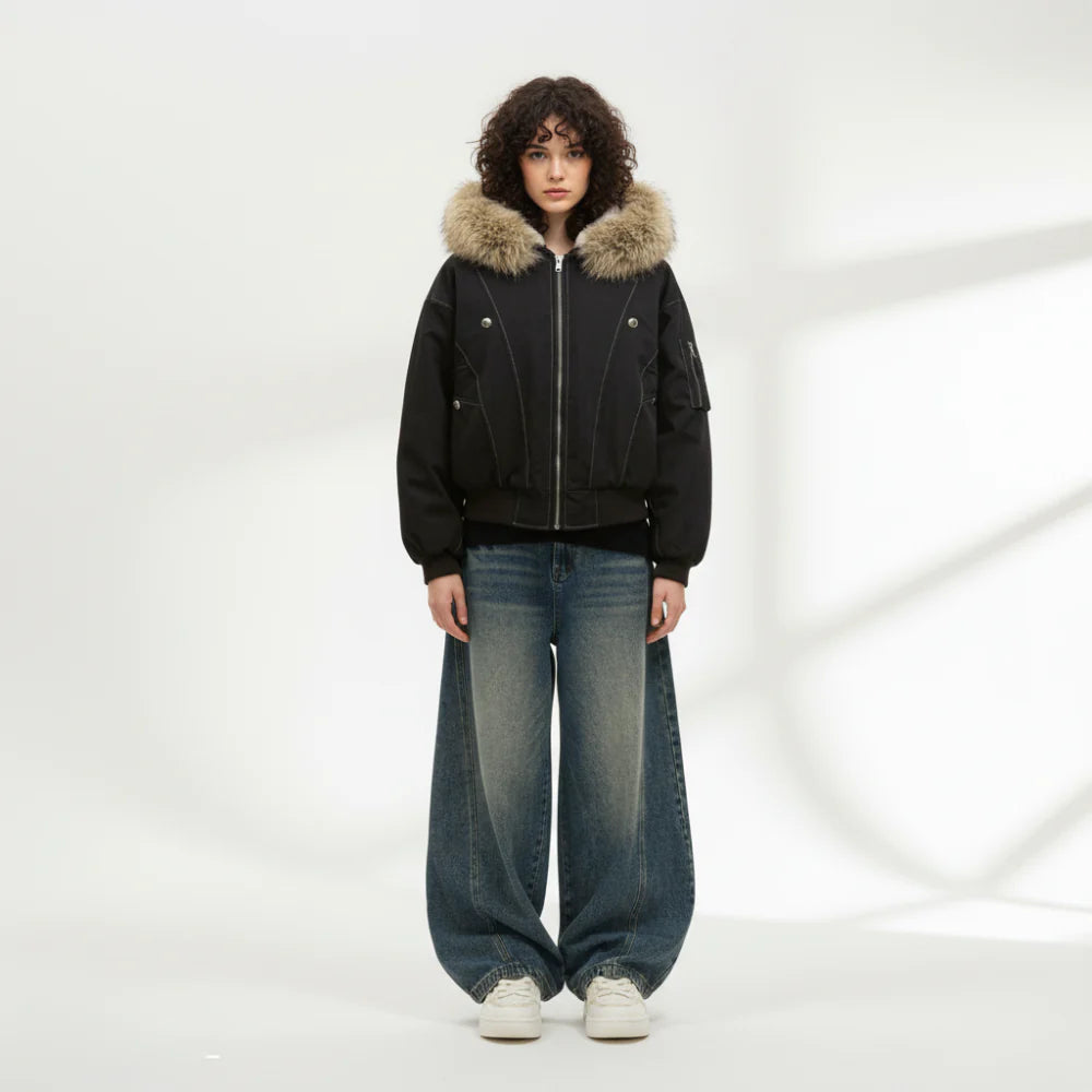 Fur-Lined Technical Bomber Jacket