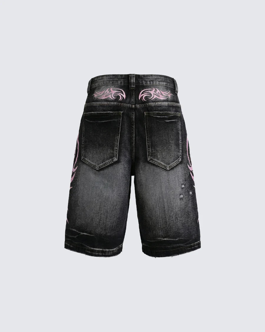 Tribal Embroidered Denim Shorts
