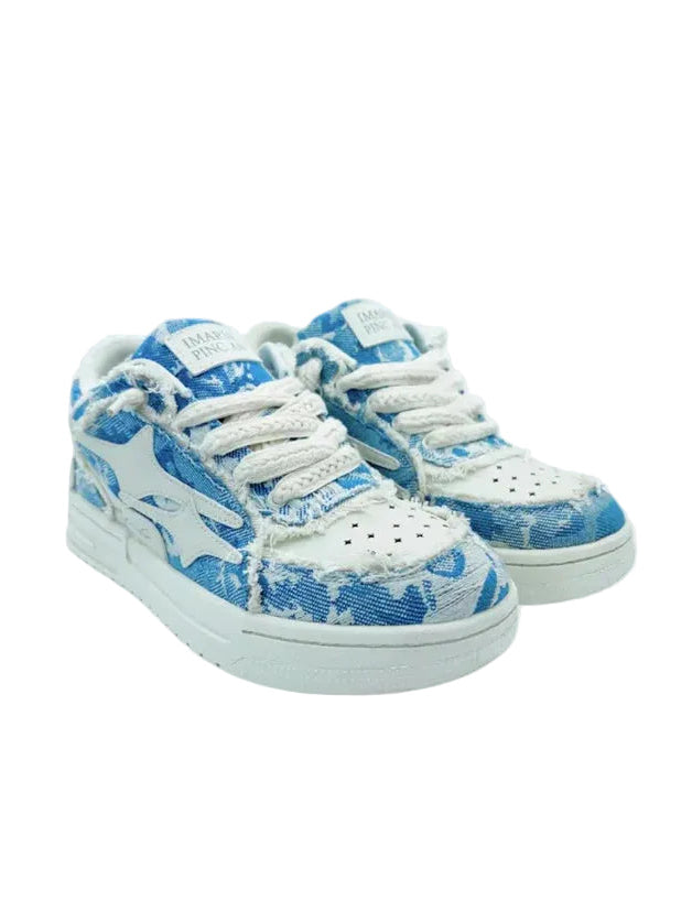 Frayed Star Low Sneaker — Denim Blue