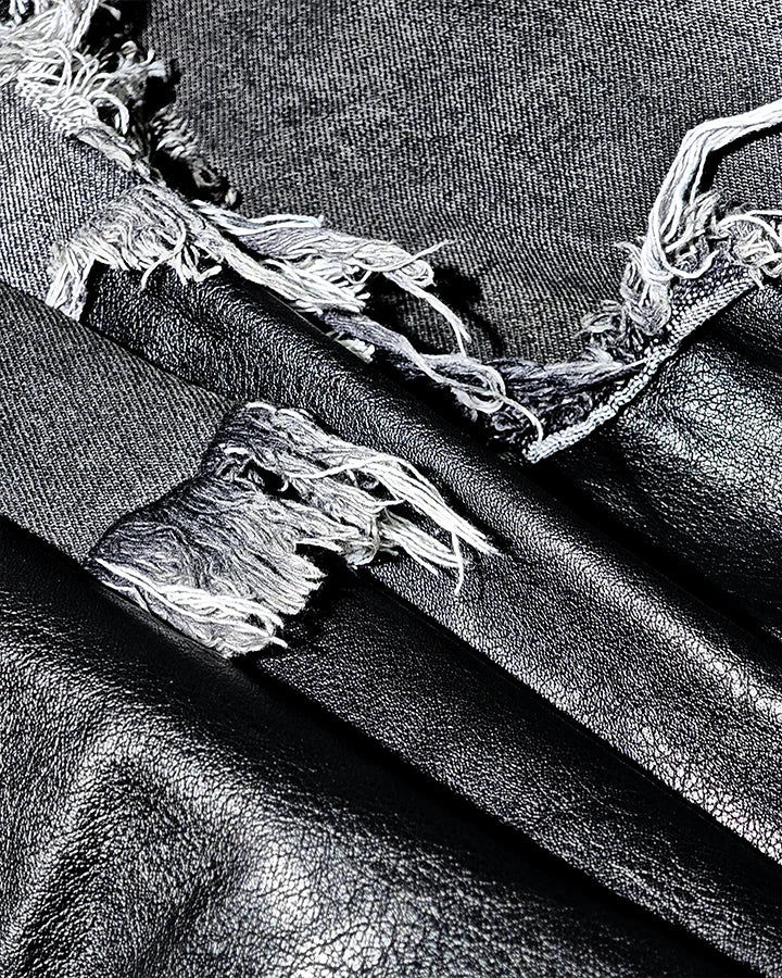 Distressed Denim x Leather Hybrid Jacket