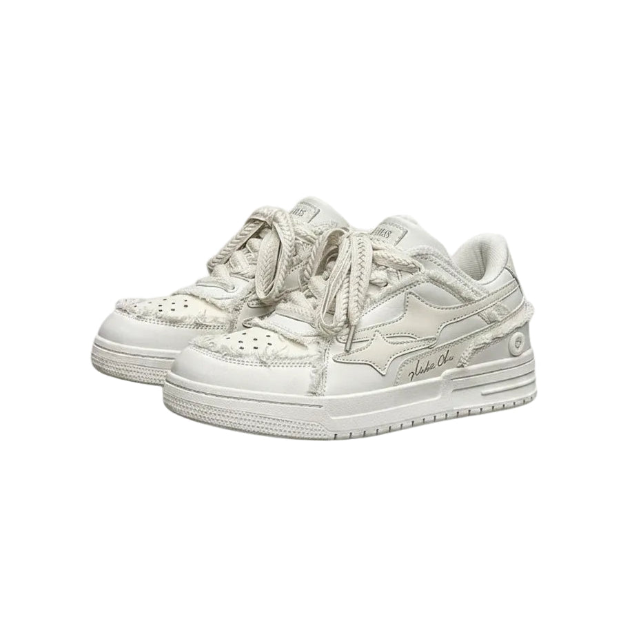 Frayed Star Low Sneaker — Cream