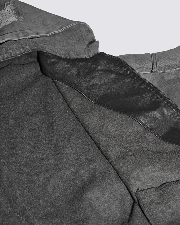 Distressed Denim x Leather Hybrid Jacket