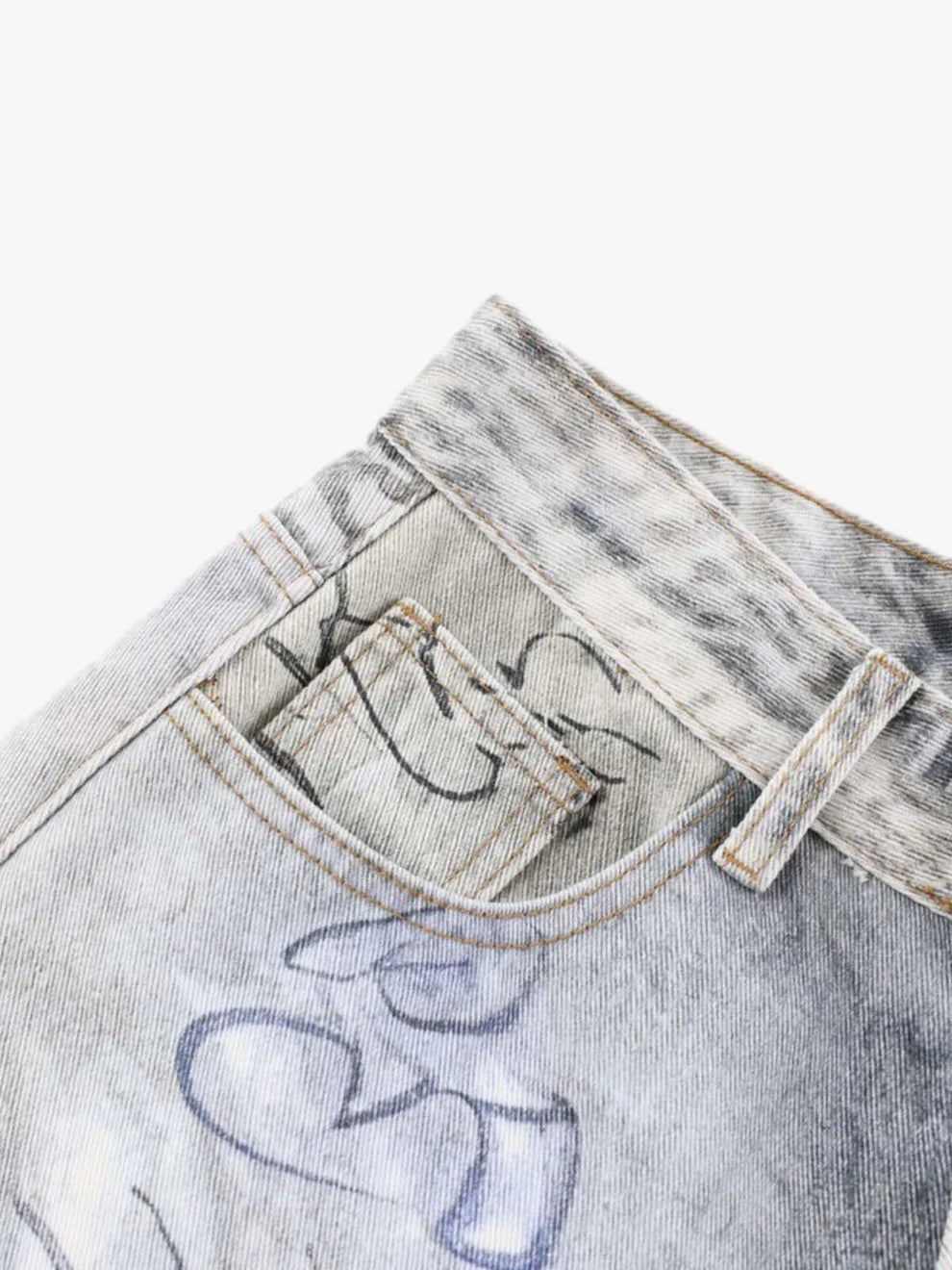 Graffiti Print Balloon Denim — Ice Grey