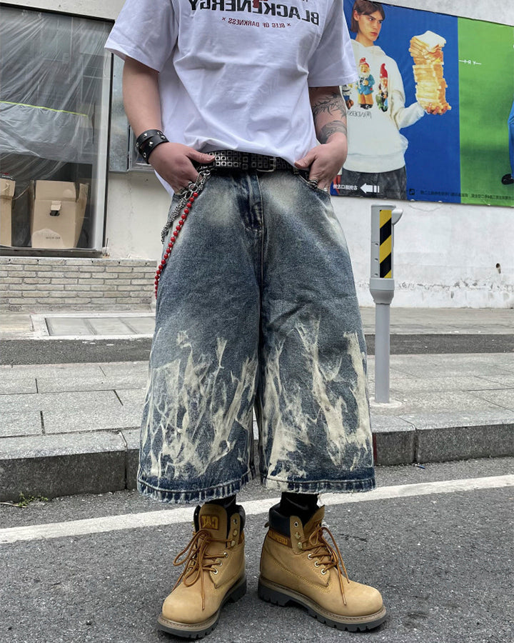 Flame Bleach Denim Shorts